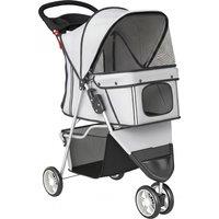PawHut Dog Stroller, 3 Wheels Foldable Pet Stroller with Adjustable Canopy, Storage Basket for Small Mini Breeds, Grey