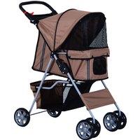 PawHut Pet Stroller Dog Pram Foldable with Wheels, Zipper Entry, Cup Holder, Storage Basket, Brown