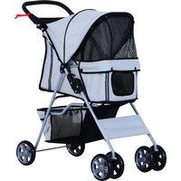 PawHut Pet Stroller for Pooches: Foldable Pushchair with Wheels, Zipper Entry, Cup Holder & Basket, Grey Aosom UK