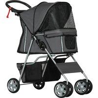 PawHut Pet Stroller w/ Zipper for Small and Miniature Dogs, 3 Wheel Dog Stroller W/ Removable & Washable Bottom Pad, Dark Grey Aosom UK