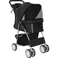 PawHut Dog Pram, Pet Stroller with Reflective Strips, Foldable Cat Stroller with 360 Swivel Wheels, Black
