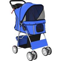 PawHut Dog Pram, Pet Stroller with Reflective Strips, Foldable Cat Stroller with 360 Swivel Wheels, Blue