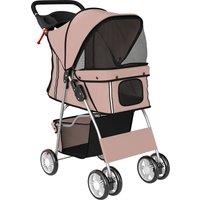 PawHut Dog Pram, Pet Stroller with Reflective Strips, Foldable Cat Stroller with 360 Swivel Wheels, Brown