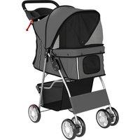 PawHut Dog Pram, Pet Stroller with Reflective Strips, Foldable Cat Stroller with 360 Swivel Wheels, Dark Grey