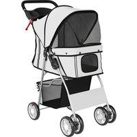PawHut Dog Pram, Pet Stroller with Reflective Strips, Foldable Cat Stroller with 360 Swivel Wheels, Grey
