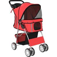 PawHut Dog Pram, Pet Stroller with Reflective Strips, Foldable Cat Stroller with 360 Swivel Wheels, Red