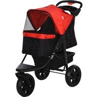 PawHut Oxford Cloth Folding 3-Wheel Pet Stroller Dog Trolley Red/Black Aosom UK