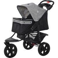 PawHut Dog Pushchair Folding Pet Stroller 3 Wheel Dog Jogger Travel Carrier Adjustable Canopy Storage Brake Mesh Window Grey