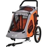 PawHut 2 IN 1 Dog Bicycle Trailer Pet Carrier Stroller 360 Rotatable Front Wheel Reflectors Parking 