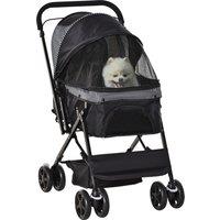 PawHut Pet Stroller Pushchair Foldable Travel Dog Cat Carriage w/ Reversible Handle Brake Basket