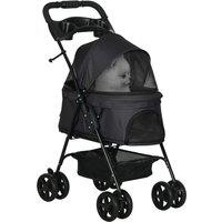 PawHut Pet Stroller, Foldable Cat Dog Pushchair, Pet Travel Carriage with 4 Wheels, Adjustable Canopy, for Small Dogs, Black Aosom UK
