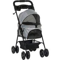 PawHut No-Zip Pet Stroller Dog Cat Travel Pushchair One-Click Fold Trolley Jogger w/ EVA Wheels Brake Basket Adjustable Canopy, Grey Aosom UK