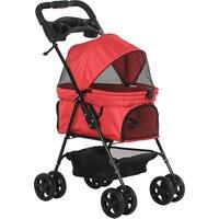 PawHut Pet Pram: No-Zip Foldable Trolley with EVA Wheels, Brake, Basket, Canopy & Leash, Crimson Red Aosom UK