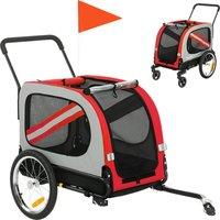 PawHut 2-In-1 Dog Bike Trailer Pet Stroller with Universal Wheel Reflector Flag Red