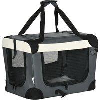 PawHut Foldable Pet Carrier, Portable Dog Cage & Cat Travel Bag with Cushion, Ideal for Miniature Breeds, 51cm, Grey Aosom UK