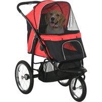 PawHut Pet Stroller Jogger for Medium, Small Dogs, Foldable Cat Pram Dog Pushchair w/ Adjustable Canopy, 3 Big Wheels - Red