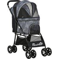 PawHut Pet Stroller, Dog Pushchair, Cat Travel Carriage, Foldable w/ Carrying Bag, Universal Wheels, Brake Canopy, for XS & S Pets, Grey Aosom UK