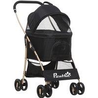 PawHut Detachable Pet Stroller, 3-In-1 Dog Cat Travel Carriage, Foldable with Universal Wheel Brake, Canopy Basket Storage Bag, Black Aosom UK