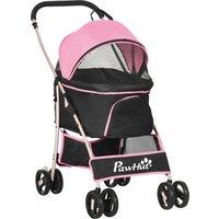 PawHut Detachable dog Stroller, 3 In 1 Puppy Cat Travel Carriage, Foldable w/ Universal Wheel Brake, Canopy, for XS and S Dogs, Pink Aosom UK