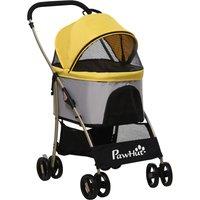 PawHut 3-In-1 Dog Pushchair, Detachable Pet Travel Stroller with Brake, Canopy, and Storage, Yellow Aosom UK