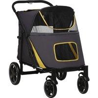 PawHut Pet Stroller w/ Universal Front Wheels, Shock Absorber, One Click Foldable Dog Cat Carriage w/ Brakes, Storage Bags, Mesh Window Aosom UK