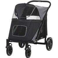 PawHut One-Click Foldable Pet Stroller, with Universal Wheels, Shock absorber, for Medium and Large Dogs - Grey