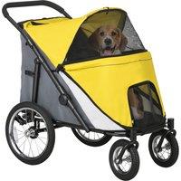 PawHut Foldable Pet Stroller with Washable Cushion, Storage Bags, Safety Leash for Medium and Large Dogs Cats Travel, Yellow