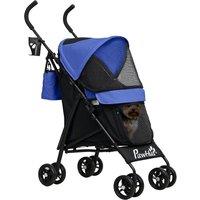 PawHut Umbrella Structure Dog Stroller, Lightweight & Portable Dog Pram w/ Shoulder Strap, Storage Bag & Cup Holder, Dark Blue