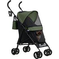 PawHut Umbrella Structure Dog Stroller, Lightweight & Portable Dog Pram w/ Shoulder Strap, Storage Bag & Cup Holder, Dark Green