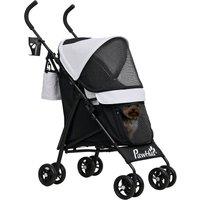 PawHut Umbrella Structure Dog Stroller, Lightweight & Portable Dog Pram w/ Shoulder Strap, Storage Bag & Cup Holder, Light Grey