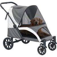PawHut Easy Folding Pet Stroller for Large Dogs with 4 Big Wheels, Shock Absorb Frame, Safety Leashes, Brakes, Dark Grey
