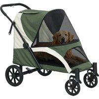 PawHut Easy Folding Pet Stroller for Large Dogs with 4 Big Wheels, Shock Absorb Frame, Safety Leashes, Brakes, Dark Green