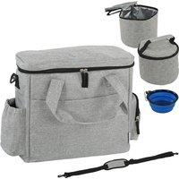 PawHut Dog Travel Bag, Waterproof Walking Bag with Multiple Pockets, Two Food Containers and Collapsible Bowl for Cat Puppy