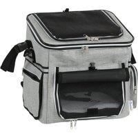 PawHut Dog Bike Basket, Soft-Sided Pet Carrier with Security Leash, Mesh Door & Window, Plush Cushion, Bowl, Light Grey