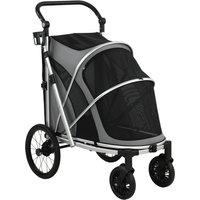 PawHut Dog Stroller, Easy Folding Pet Stroller for Small and Medium Dogs with Shock Absorption, Maximum Load 20 kg, Grey