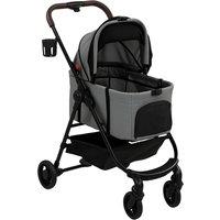 PawHut Dog Stroller, 3 in 1 Foldable Pet Stroller for Small Puppy Cat with Detachable Travel Carrier, Storage Basket, Grey