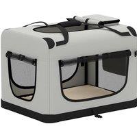 PawHut Pet Carrier Bag, Soft-Sided Dog Carrier with Security Buckle Strap, Washable Cushion and Folded Bowl, Light Grey