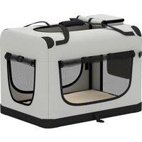 PawHut Pet Carrier Bag, Soft-Sided Dog Carrier with Security Buckle Strap, Washable Cushion and Folded Bowl, Light Grey