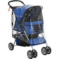 PawHut Small Dog Stroller, Lightweight, Folding, Rain Protection, Drink Holder, Basket, Safety Reflectors, Blue Aosom UK
