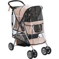 PawHut Compact Dog Stroller with Waterproof Cover, Lightweight Pet Buggy with Drink Holder, Undercarriage Basket, Safety Reflectors, Brown Aosom UK