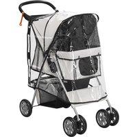 PawHut Compact Dog Stroller with Waterproof Cover, Lightweight Pet Buggy with Drink Holder, Undercarriage Basket, Safety Reflectors, Grey Aosom UK
