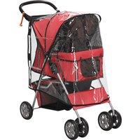 PawHut Small Dog Stroller with Rain Cover, Folding Pet Buggy with Cup Holder, Storage Basket & Reflective Strips, Red Aosom UK