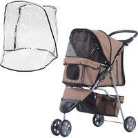 PawHut Lightweight Folding Dog Stroller with Cover, Cat and Dog Pushchair w/ Drink Holder, Storage Basket, Safety Features, Brown Aosom UK