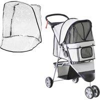 PawHut Small Dog Stroller with Cover, Folding Cat Pram Pushchair with Cup Holder, Storage Basket, Reflective Strips, Grey Aosom UK