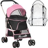 PawHut Multifunctional Pet Stroller, 3-in-1 Dog and Cat Pushchair with Rain Cover, Foldable Carrier, Universal Wheels, Pink Aosom UK