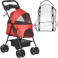 PawHut Pet Stroller, Weather Shield, One-Click Fold, EVA Tyres, Brake, Storage, Adjustable Hood, Safety Tether, Red Aosom UK