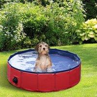 PawHut Foldable Pet Swimming Pool, Durable PVC Non-Slip, Easy Storage, 80 cm Diameter, Red Aosom UK