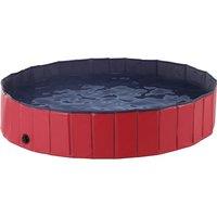 Pawhut Durable Pet Swimming Pool, 160x30cm, Foldable PVC Design, Easy Storage, Red/Dark Blue for Dogs Aosom UK