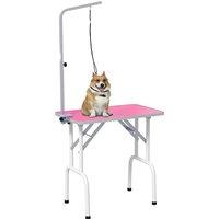 PawHut 32" Foldable Dog Grooming Table Pet Drying Beauty Table Adjustable Fixed Arm Rubber Top, Pink