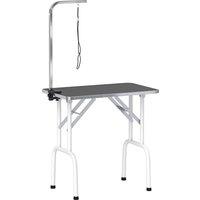 PawHut 32" Foldable Dog Grooming Table Pet Drying Beauty Table Adjustable Fixed Arm Rubber Top, Black